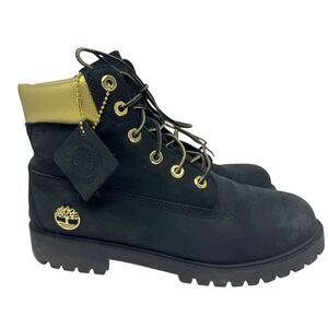 Timberland Heritage 6inch Waterproof Leather Boots Black Gold Women's SZ 7